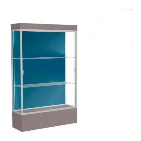 Waddell Display Case Of Ghent Edge Lighted Floor Case, Blue Steel Back, Satin Frame, 12" Morro Zephyr Base, 48"W x 76"H x 20"D 94LFBS-SN-MZ